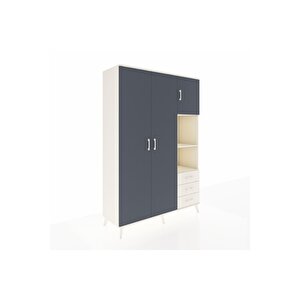 Hyperion Dolap 5 Raflı 3 Çekmeceli Tek Askılı 132x44x195 Aytaşı-antrasit/aytaşı