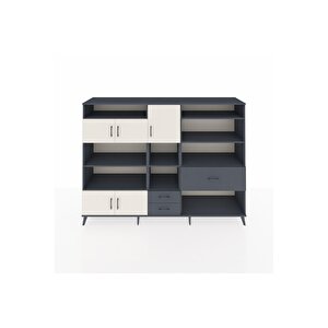 Hyperion Dolap 13 Raflı 3 Çekmeceli 5 Kapaklı 220x44x163 Antrasit-aytaşı/antrasit