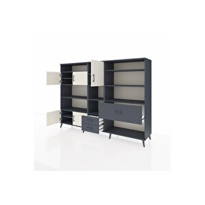 Hyperion Dolap 13 Raflı 3 Çekmeceli 5 Kapaklı 220x44x163 Antrasit-aytaşı/antrasit