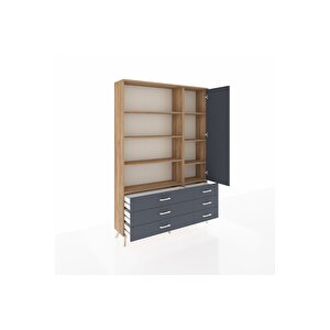 Arges Gardrop 8 Raflı 6 Çekmeceli Tek Kapaklı  132x30x195 Çam-antrasit