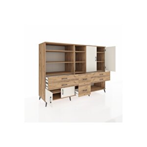 Kronos Dolap 10 Raflı 6 Çekmeceli 4 Kapaklı 220x59x163 Çam-aytaşı/çam