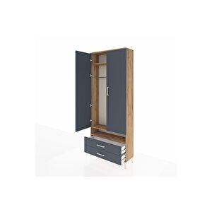 Arges Dolap 3 Raflı 2 Çekmeceli Tek Askılı 88x30x221 Çam-antrasit