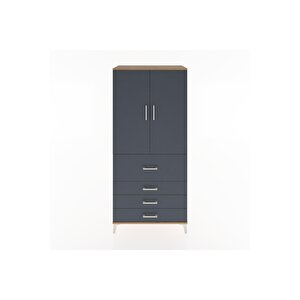 Hyperion Dolap Tek Raflı 4 Çekmeceli Tek Askılı 88x44x195 Çam-antrasit