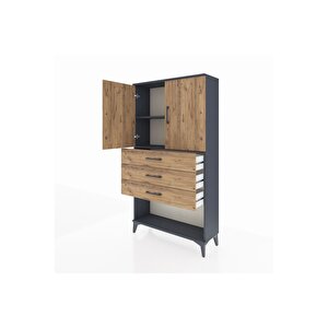 Arges Dolap 2 Raflı 3 Çekmeceli 2 Kapaklı 88x30x163 Antrasit-çam