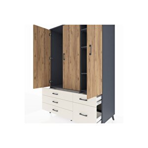 Kronos Dolap 5 Raflı 5 Çekmeceli Tek Askılı 132x59x195 Antrasit-çam/aytaşı