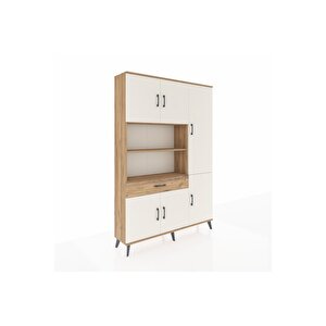 Arges Dolap 10 Raflı Tek Çekmeceli 6 Kapaklı 132x30x195 Çam-aytaşı/çam