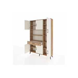 Arges Dolap 10 Raflı Tek Çekmeceli 6 Kapaklı 132x30x195 Çam-aytaşı/çam