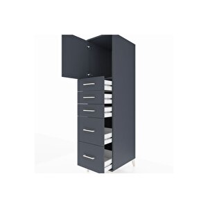 Kronos Dolap Tek Raflı 5 Çekmeceli Tek Kapaklı 44x59x182 Antrasit-antrasit