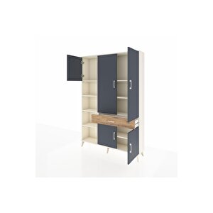 Arges Dolap 8 Raflı Tek Çekmeceli 5 Kapaklı 132x30x195 Aytaşı-antrasit/çam