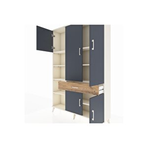 Arges Dolap 8 Raflı Tek Çekmeceli 5 Kapaklı 132x30x195 Aytaşı-antrasit/çam