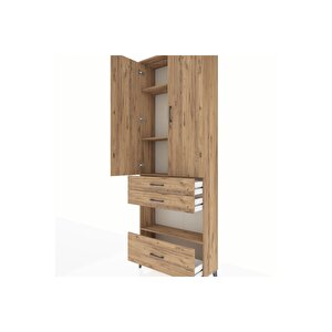 Arges Dolap 4 Raflı 3 Çekmeceli 2 Kapaklı 88x30x243 Çam-çam
