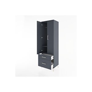 Hyperion Dolap 2 Raflı 2 Çekmeceli Tek Askılı 60x44x195 Antrasit-antrasit