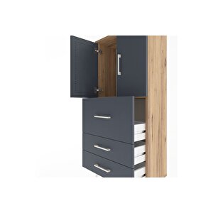 Arges Dolap Tek Raflı 3 Çekmeceli 2 Kapaklı 60x30x134 Çam-antrasit