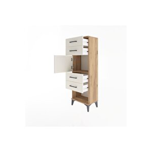 Arges Dolap Tek Raflı 4 Çekmeceli Tek Kapaklı 44x30x134 Çam-aytaşı