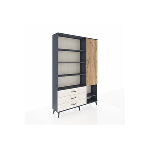 Arges Dolap 9 Raflı 3 Çekmeceli Tek Kapaklı  132x30x195 Antrasit-çam/aytaşı