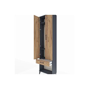 Arges Dolap 3 Raflı Tek Çekmeceli Tek Askılı 60x30x221 Antrasit-çam