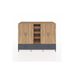 Kronos Dolap 12 Raflı 3 Çekmeceli 4 Kapaklı 220x59x163 Çam-çam/antrasit