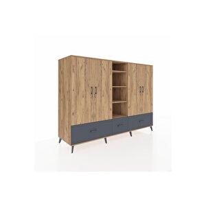 Kronos Dolap 12 Raflı 3 Çekmeceli 4 Kapaklı 220x59x163 Çam-çam/antrasit