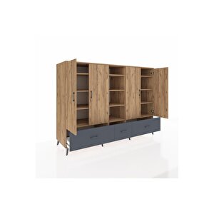 Kronos Dolap 12 Raflı 3 Çekmeceli 4 Kapaklı 220x59x163 Çam-çam/antrasit