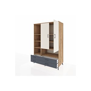 Kronos Dolap 8 Raflı 4 Çekmeceli 2 Kapaklı 132x59x195 Çam-aytaşı/antrasit
