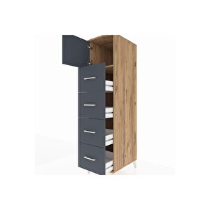 Kronos Dolap Tek Raflı 4 Çekmeceli Tek Kapaklı 44x59x182 Çam-antrasit