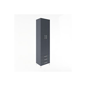 Hyperion Dolap 5 Raflı 3 Çekmeceli 2 Kapaklı 60x44x243 Antrasit-antrasit