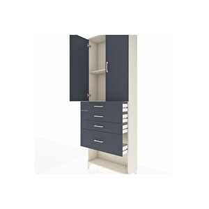 Arges Dolap 2 Raflı 4 Çekmeceli 2 Kapaklı 88x30x243 Aytaşı-antrasit