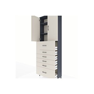 Arges Dolap 3 Raflı 6 Çekmeceli 2 Kapaklı 88x30x243 Antrasit-aytaşı
