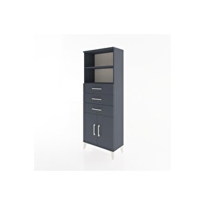 Arges Dolap 3 Raflı 3 Çekmeceli 2 Kapaklı 60x30x163 Antrasit-antrasit