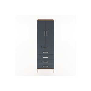 Hyperion Dolap Tek Raflı 5 Çekmeceli Tek Askılı 60x44x182 Çam-antrasit