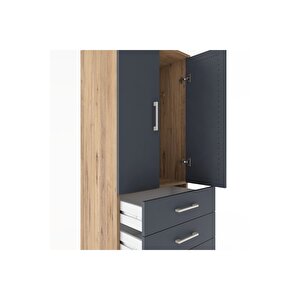 Hyperion Dolap Tek Raflı 5 Çekmeceli Tek Askılı 60x44x182 Çam-antrasit