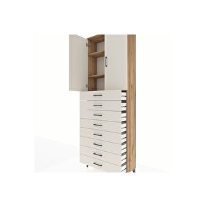 Arges Dolap 3 Raflı 8 Çekmeceli 2 Kapaklı 88x30x243 Çam-aytaşı