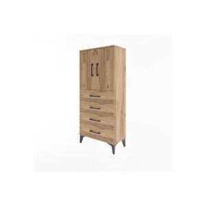 Arges Dolap 2 Raflı 4 Çekmeceli 2 Kapaklı 60x30x134 Çam-çam
