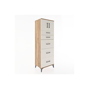 Hyperion Dolap Tek Raflı 5 Çekmeceli 2 Kapaklı 60x44x182 Çam-aytaşı