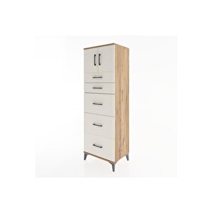 Hyperion Dolap Tek Raflı 5 Çekmeceli 2 Kapaklı 60x44x182 Çam-aytaşı