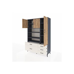 Hyperion Dolap 9 Raflı 5 Çekmeceli 3 Kapaklı 132x44x195 Antrasit-çam/aytaşı