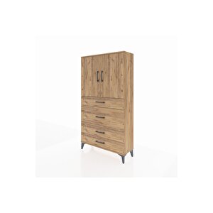 Arges Dolap 3 Raflı 4 Çekmeceli 2 Kapaklı 88x30x163 Çam-çam