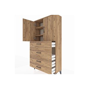 Arges Dolap 3 Raflı 4 Çekmeceli 2 Kapaklı 88x30x163 Çam-çam
