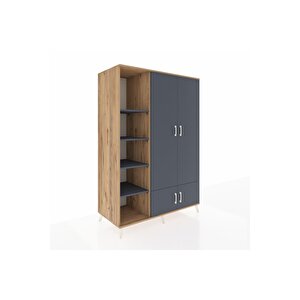 Kronos Dolap 6 Raflı 4 Kapaklı Tek Askılı 132x59x195 Çam-antrasit/antrasit