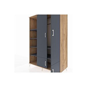 Kronos Dolap 6 Raflı 4 Kapaklı Tek Askılı 132x59x195 Çam-antrasit/antrasit