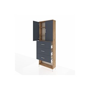 Arges Dolap 3 Raflı 3 Çekmeceli 2 Kapaklı 88x30x243 Çam-antrasit