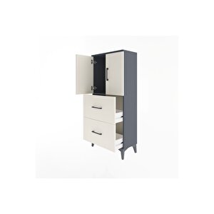 Arges Dolap Tek Raflı 2 Çekmeceli 2 Kapaklı 60x30x134 Antrasit-aytaşı