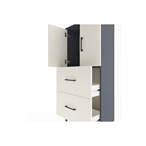 Arges Dolap Tek Raflı 2 Çekmeceli 2 Kapaklı 60x30x134 Antrasit-aytaşı