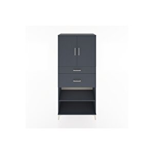 Hyperion Dolap 4 Raflı 2 Çekmeceli 2 Kapaklı 88x44x195 Antrasit-antrasit