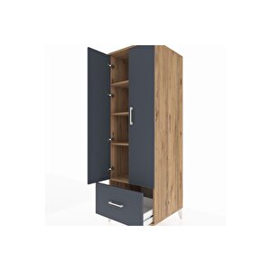 Kronos Dolap 4 Raflı Tek Çekmeceli 2 Kapaklı 60x59x182 Çam-antrasit