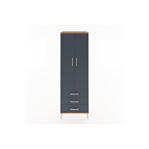 Hyperion Dolap Tek Raflı 3 Çekmeceli Tek Askılı 60x44x182 Çam-antrasit