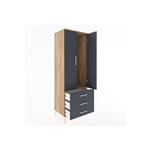 Hyperion Dolap Tek Raflı 3 Çekmeceli Tek Askılı 60x44x182 Çam-antrasit