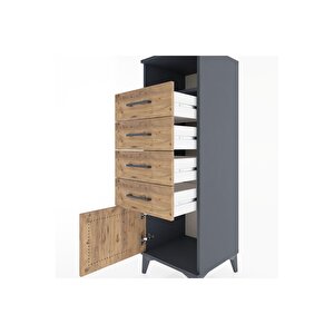 Hyperion Dolap Tek Raflı 4 Çekmeceli Tek Kapaklı 44x44x134 Antrasit-çam