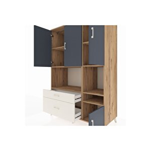 Kronos Dolap 7 Raflı 2 Çekmeceli 4 Kapaklı 132x59x195 Çam-antrasit/aytaşı