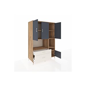 Kronos Dolap 7 Raflı 2 Çekmeceli 4 Kapaklı 132x59x195 Çam-antrasit/aytaşı